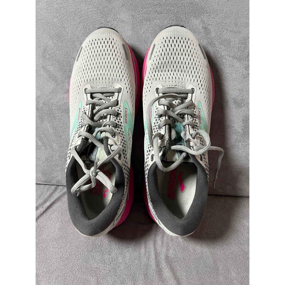 Brooks Ghost 14 Women Running Shoes Sz 9 White Pink‎ Teal Athletic Sneakers
